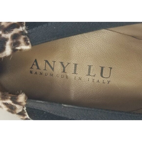 ANYI LU Ballet Flats Black Suede Leopard Calf Hair Sz 38 7.5 Cap Toe Italy - Picture 3 of 12